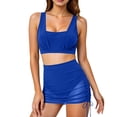thumbnail image 4 of Ounisa Women's Solid Color Mesh Patchwork Drawstring Fashion Bikini Swimsuit Two-Piece Swimsuit Set, 4 of 9