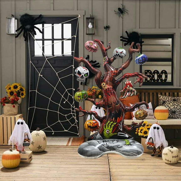 Shetay Scary Halloween Balloons, 49" Halloween Skull Tree Foil Inflatable Balloons, Large Balloon Decorations for Halloween Birthday Party Indoor Home Party Garden Lawns Store Supplies