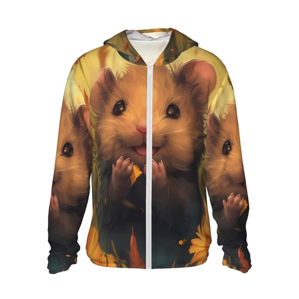 Fotbe Cute Sunflower Guinea Pig Chaqueta con Protección Solar UPF 50+ para Hombre y Mujer, Camisa con Capucha y Bolsillos-Large