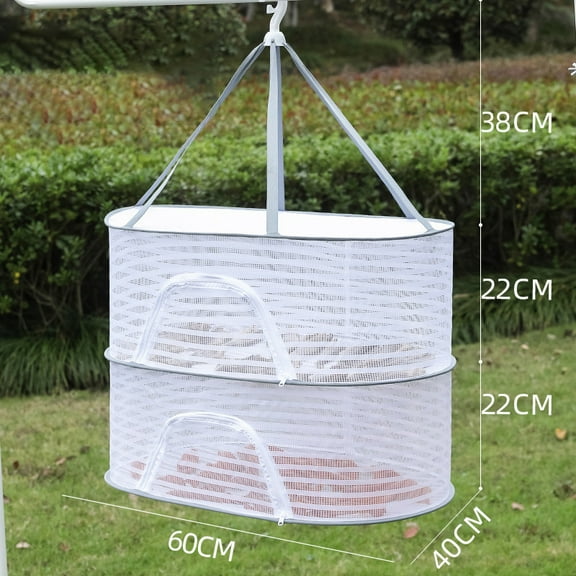 Drying Rack 2 Layer Hanging Mesh Net for Plants Hanging Drying Fish Net Foldable Hanging Mesh Dryer for Buds, Fruits, Hydroponics Flowers, Vegetables, Fish, or Clothes, Doll，White