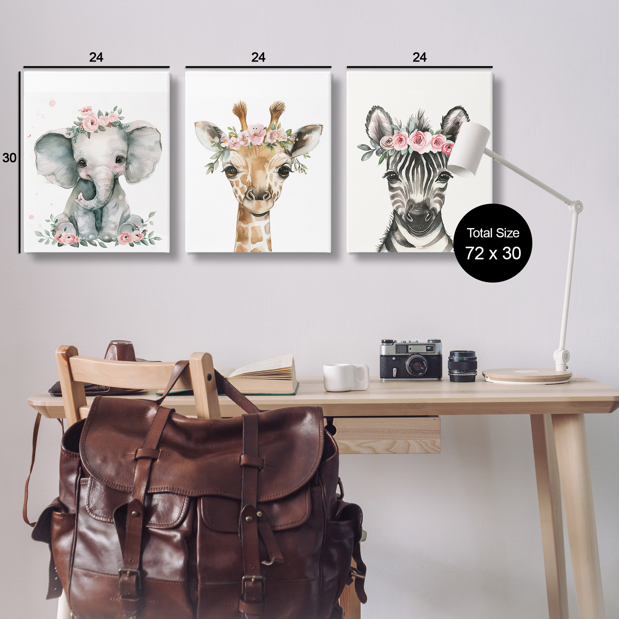 Stupell Industries Pink Rose Jungle Animals Animals Painting Wrapped Canvas Art Print Wall Art, 24 x 30, Set of 3