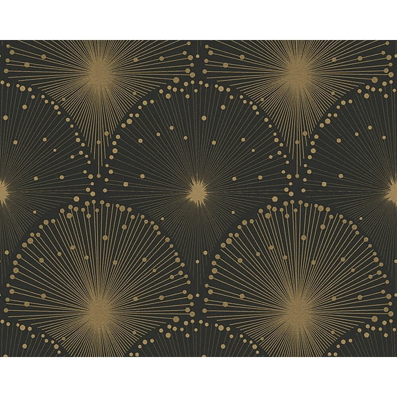 Concord Wallcoverings Textured Wallpaper Vintage Lines Dots Design, Black Gold, 21 In x 33 Ft (56 sq. ft), 305531