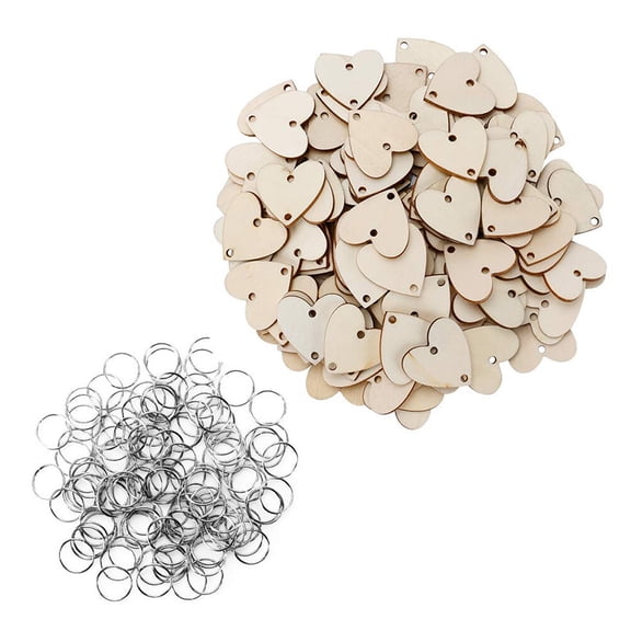 BESTOYARD 50Pcs Heart Craft Tags Wooden Chips for DIY Scrapbooking and Decoration Beige