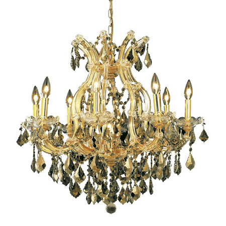 

Chandeliers 9 Light With Golden Teak (Smoky) Crystal Royal Cut Gold size 26 in 540 Watts - World of Classic
