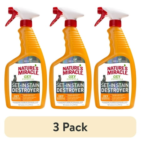 (3 pack) Nature’s Miracle Oxy Formula Set-In Stain Destroyer for Cats, Orange Scent, 24 oz