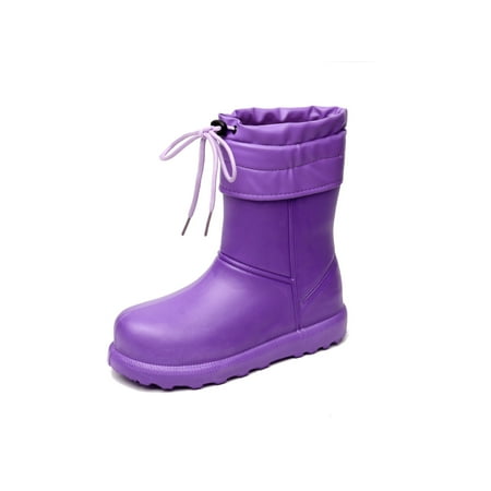 

Frontwalk Women s Garden Shoes Plush Lining Rain Boots Waterproof Snow Boot Outdoor Lightweight Rainboot Ladies Mid Calf Purple Drawstring 7.5