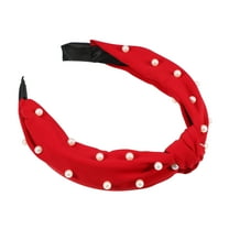 Unique Bargains 1 Pcs Hairband for Women Satin Knotted Pearl Headband Red 1.1 Inch Wide