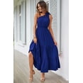 thumbnail image 4 of Vestido PRETTYGARDEN Maxi Azul con Volantes y Nudo de Un Hombro Talla L, 4 of 8