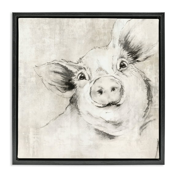 Stupell Industries Pig Sketch Impression Animals Drawing Black Floater Framed Canvas Art Print Wall Art, 18 x 18