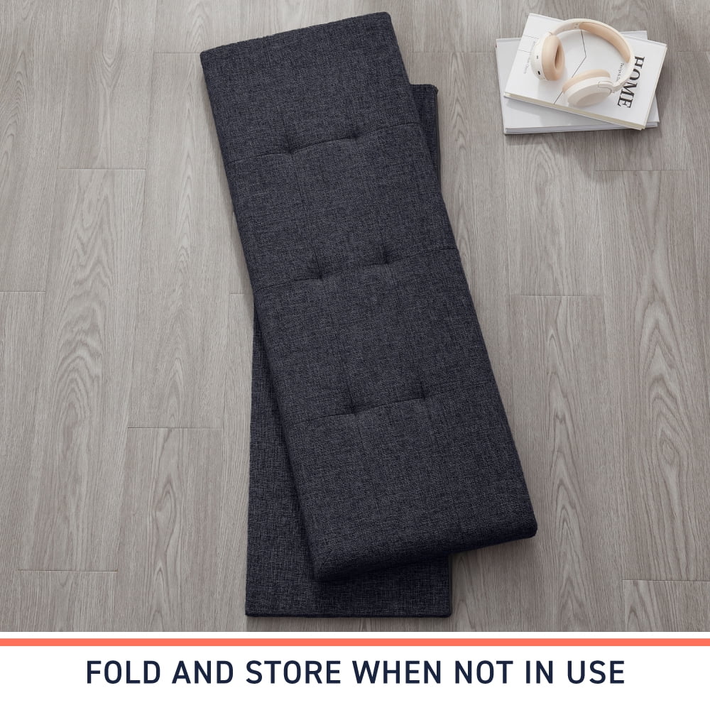 Ornavo Home Foldable Tufted Linen Large Storage Ottoman Bench Foot Rest Stool/Seat - 15" x 43" x 15"