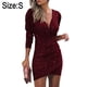 thumbnail image 2 of Vestido de cóctel fruncido ajustado, de manga larga y escote en V cruzado para mujer, 2 of 5