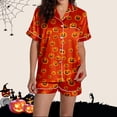 thumbnail image 6 of XINPING Halloween Pajama Sets for Women Whimsical Halloween Printed Pajama Notched Collar and Short Sleeves Cozy Home Loungewear In Short Pants for Fall and Holidays XXL, 6 of 8
