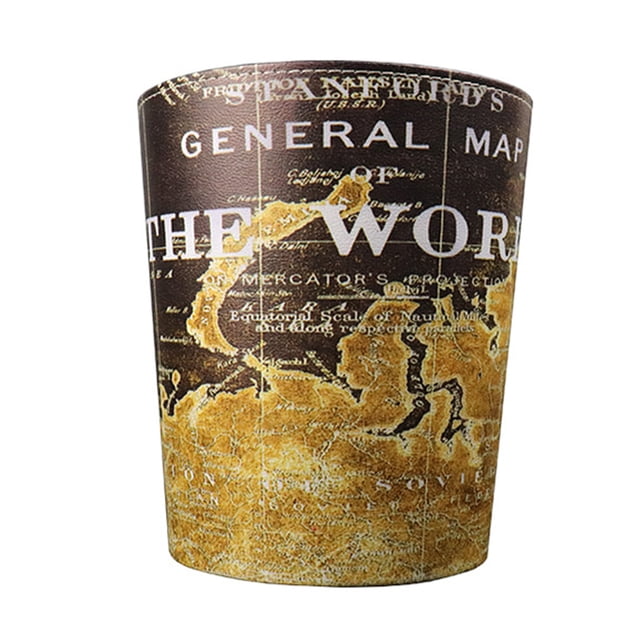 Graflsoa Vintage PU Leather Large Trash Bin for Barber Shops, Oil Hair Salon Storage, OPP Packaged, Yellow Map Design, Model 1#