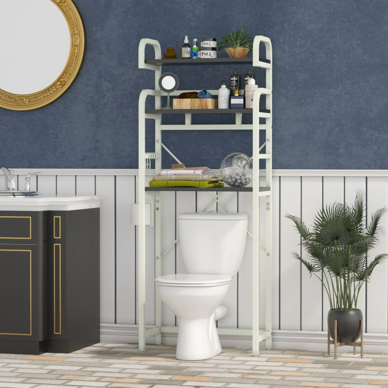 YBING Over The Toilet Rack 3 Tier Bathroom Shelf Over Toilet Storage  Organizer Freestanding Above Toilet Storage Rack with Metal Frame and Hook