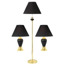Art Deco Table Lamp Set of 3 - Ceramic Floor Lamp & Table Lamps - Ivory Shades - Elegant Home Lighting
