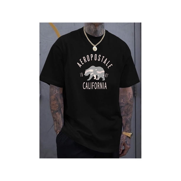 Men'S Casual "aeropostale California" Graphic T-Shirt - Short Sleeve, Lightweight, Comfortable Summer Tee with Bear illustration, everyday Style, Casual Summer Wear | Bear illustration Shirt | Glossy