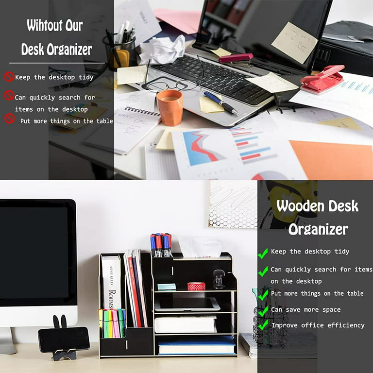 Catekro Wooden Desktop Organizer, Desk Organizers and Accessories, Desktop