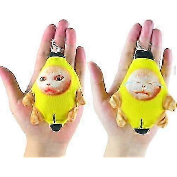 2-Pack Banana Cat Plush with Sounds, Crying Banana Cat Keychain, Funny Cat Plush Toy for Kids & Adults Gag Gift