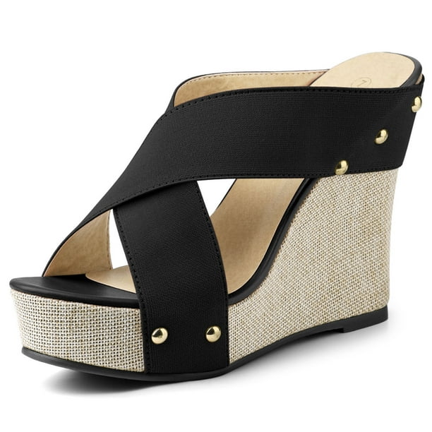 Sandalias De Cuña Con Plataforma Para Mujer Negro 8.5