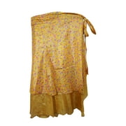 Mogul Women's Reversible Mini Wrap Skirt Silk Sari 2 Layer Bohemian Summer Beach Cover Up