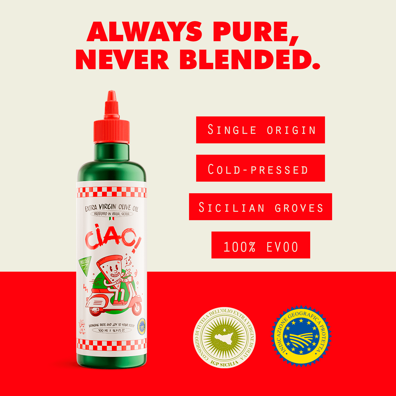 CIAO Sicilian Extra Virgin Olive Oil – First Cold-Pressed, High Polyphenol, Organic, Authentic Flavor, 16.9 Fl Oz