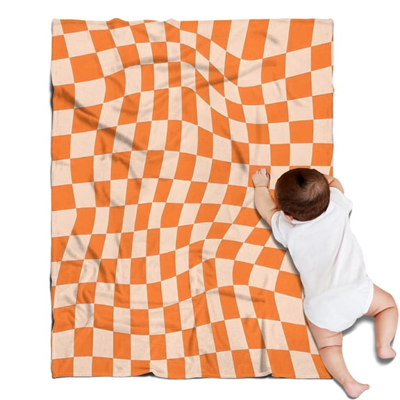 Orange and White Wavy Checkerboard Pattern Blanket,Comfortable Soft Flannel Throw Blanket,All Season,Warm Lightweight Blankets for Sofa Bed Couch Living Room Chair,30"x40"