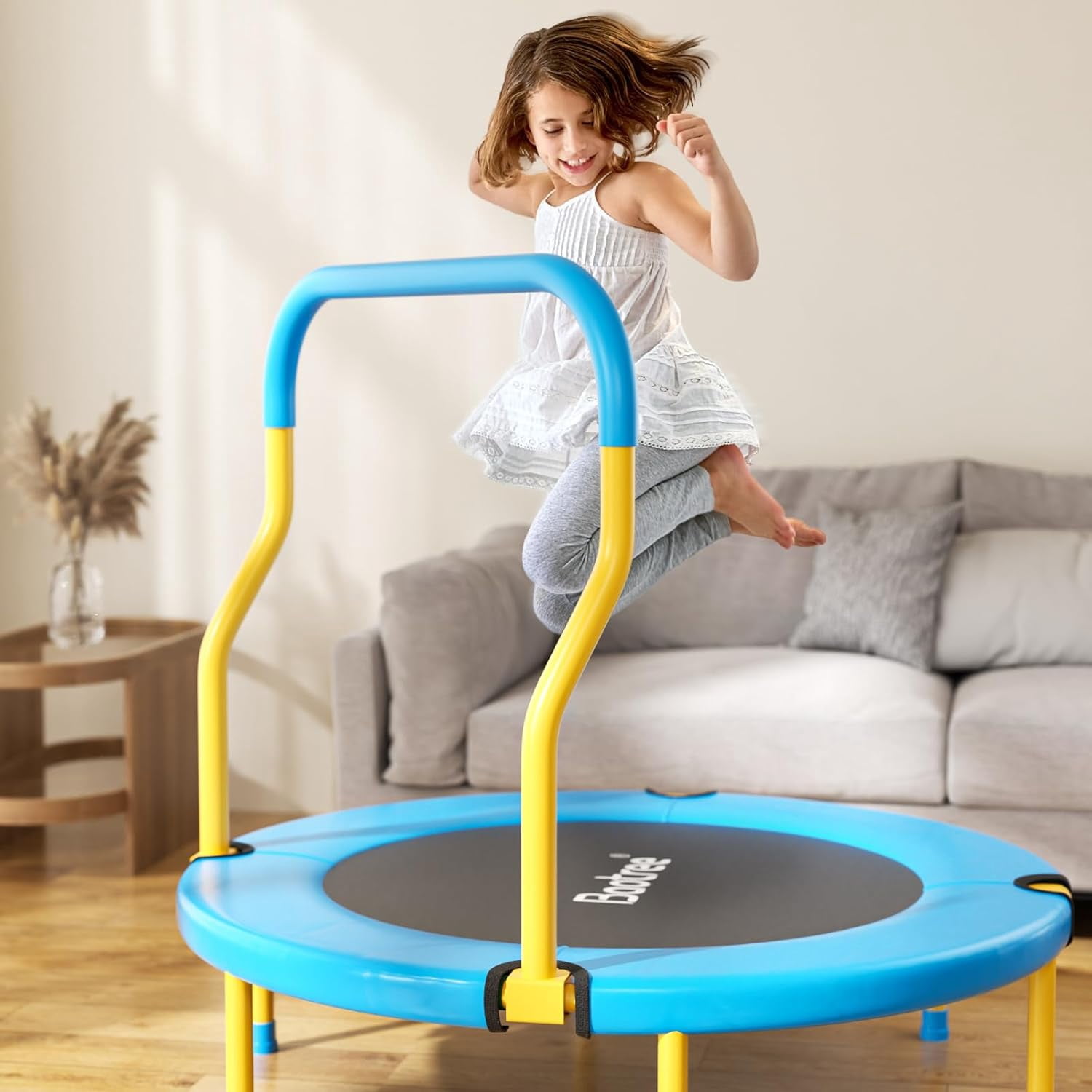 36 Inch Mini Trampoline for Kids, Indoor Outdoor Trampoline with Foam Handle, Max. Load 220 lb, Rebounder Trampoline for Toddlers, Birthday Gift for 1-6 Years Children, Boys Girls for Fun Blue