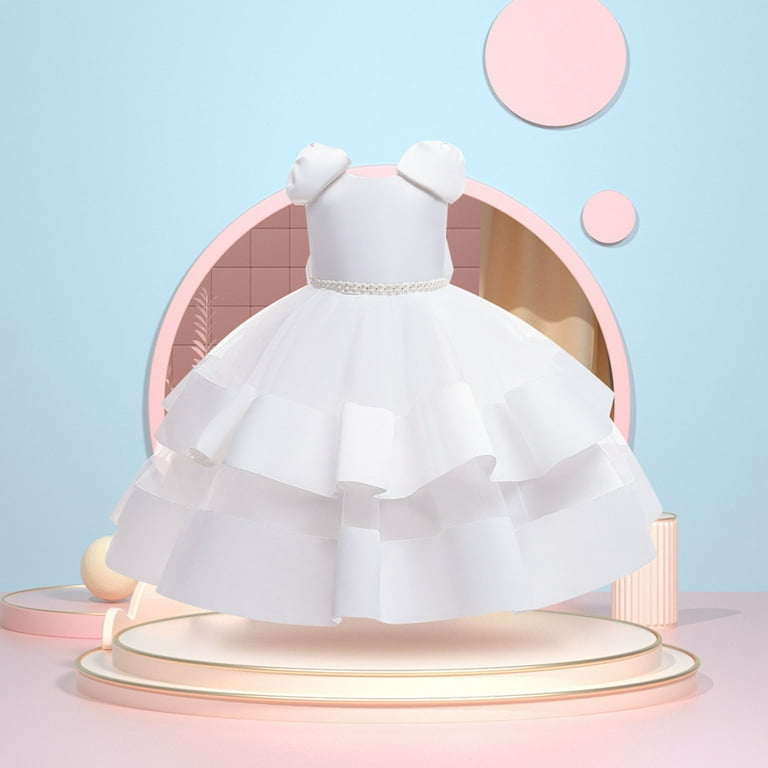 Fhsagq Girls Dresses Size 14-16 Plus Children's Dress Princess Dress Girls Beaded Bow Knot Puff Cake Dress Big Children's Festival Skirt for Girls 10-