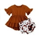 thumbnail image 1 of Ropa Para Bebé (Niño O Niña), Traje Para Niño Pequeño, Moda, Color Sólido, Volantes, Manga Corta, Top, Pantalones Cortos Con Estampado De Leopardo, Traje Marrón Odeerbi LM103-9059, 1 of 9