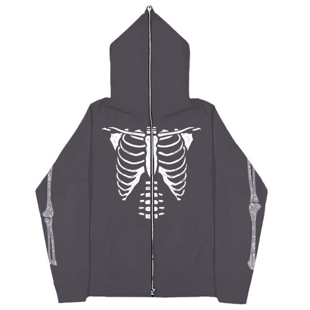 Sudaderas informales con esqueleto Y2k oscuro europeo y americano para hombres y mujeres, sudaderas con capucha góticas para parejas, sudadera con cremallera de gran tamaño Harajuku