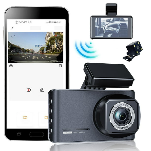 Cámara frontal y trasera transparente de 3 pulgadas para automóvil, grabación en bucle, interconexión WIFI móvil, visión nocturna, grabadora de conducción