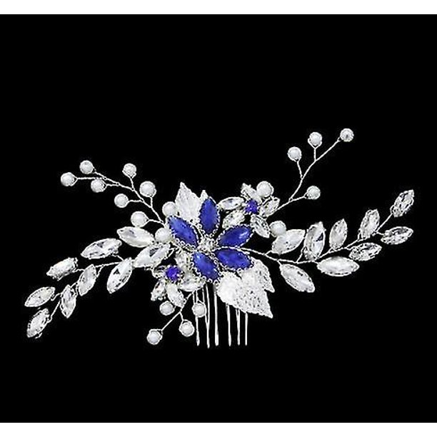 Peineta para el cabello de boda, accesorios para el cabello de novia con diamantes de imitación azules para novia y damas de honor, pieza para el cabello de boda