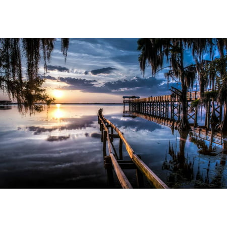 Jacksonville, Fl: Sunset Lights Up the Pier and Canoe Ramp Print Wall Art By Brad