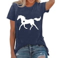 thumbnail image 1 of JIRNDf T-Shirt pour Femmes Hauts Tendance Été Mode Imprimé Ample Col Rond Manches Courtes Mignon T-Shirts Graphiques pour Femmes Chemises Bleu Foncé L, 1 of 4