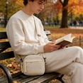 thumbnail image 4 of Bolso bandolera de pana para hombre, mochila de pecho, bolso de hombro, mochila informal para deportes al aire libre, ideal para viajes y compras. Cuenta con cierre ajustable para llevar el teléfono,, 4 of 6