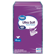 Great Value Ultra Soft Facial Tissues, 4 Flat Cartons, 120 Tissues per Flat, 3-Ply, Compare to Kleenex®