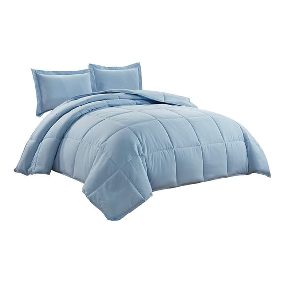3-Piece All Season Queen Comforter Set Chambray Blue, Soft Quilted Down Alernative Duvet Insert with Corner Tabs, Lightweight Microfiber Bedding, 88 x 88 Inches