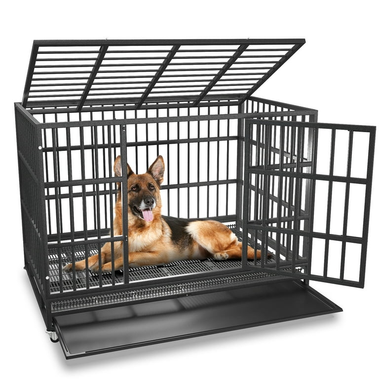 Boldbone 48/38 inch Heavy Duty Indestructible Dog Crate Cage Kennel for  Large Dogs, High Anxiety Dog Crate with Removable Crate Trays, Wheels and