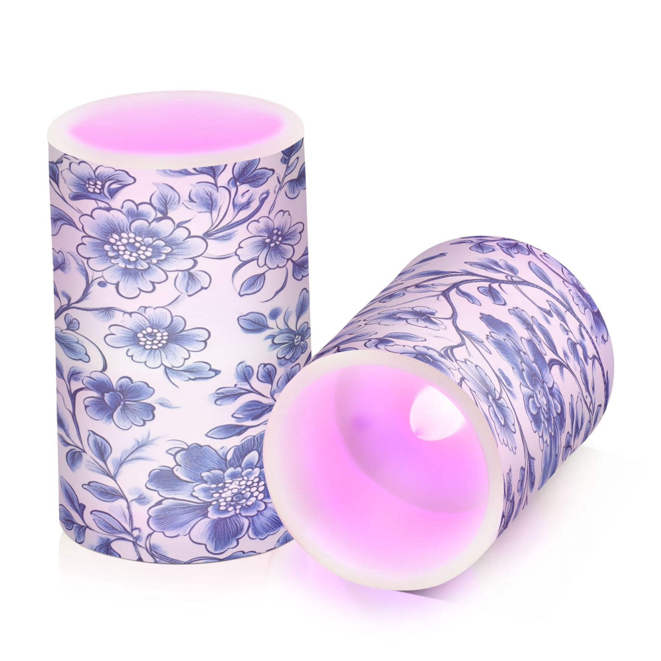 Flower Pattern Set of 2 Flameless LED Candles Remote and Timer Indoor Outdoor