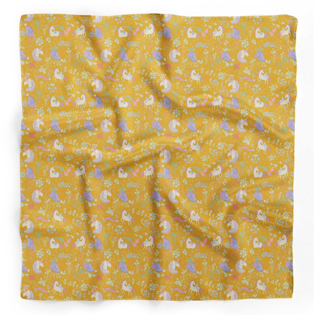 Bimba Foulard en Pure Soie à Imprimé Licorne Dorée et Floral, Foulard Tour de Cou, Bandanas d'Été pour Cheveux pour Femmes 40 x 40 Pouces
