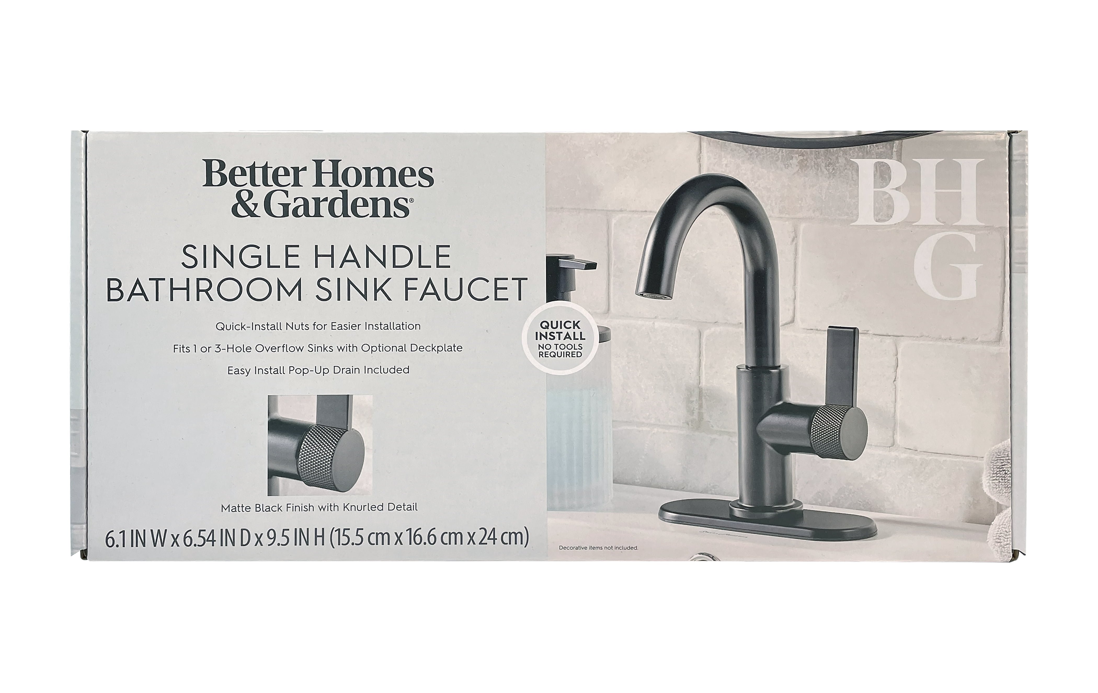 Better Homes & Gardens Matte Black Single Handle High-Arc Bathroom Faucet with Knurled Handle