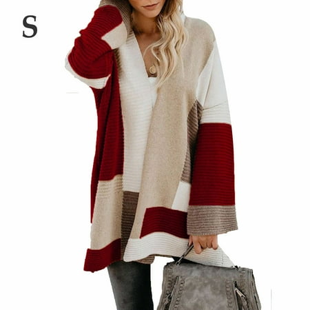 

BESTHUA Casual Knitted Cardigan Geometric Mixed Color Sweater for Girls