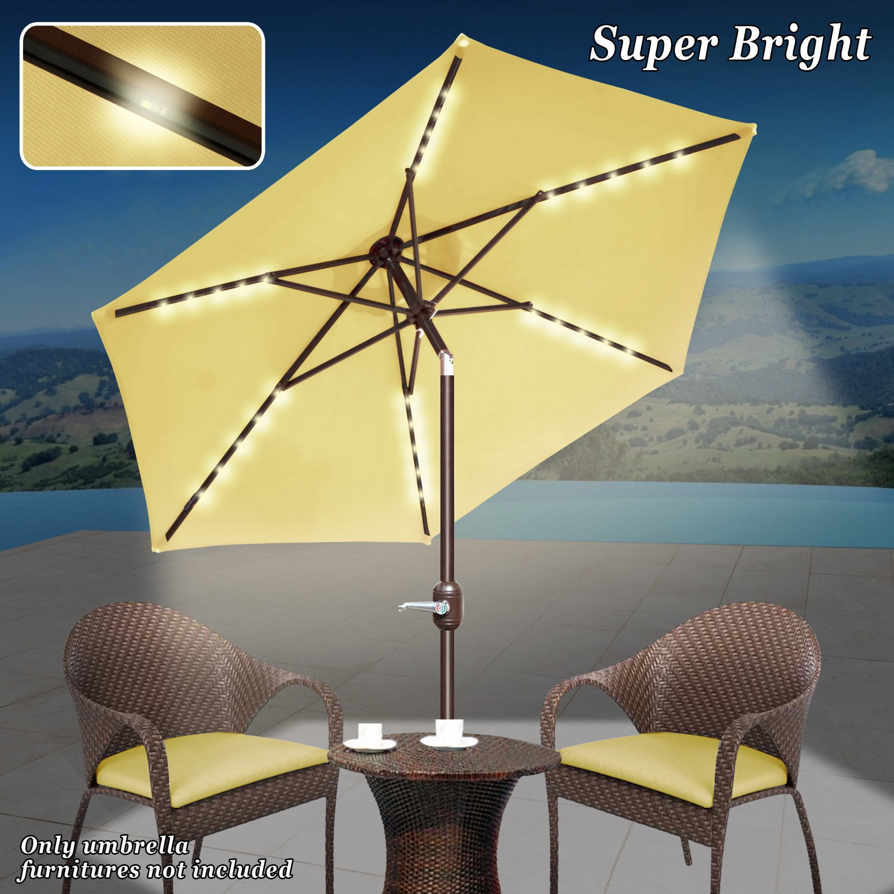 Strong Camel 7.5ft Patio Umbrella LED Lighted Tilt Aluminum Garden Market Balcony Outdoor Sunshade