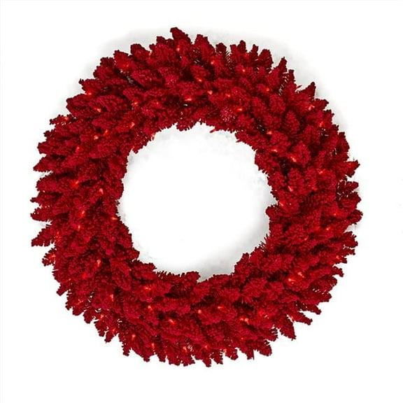 48 in. Flocked Valentino Wreath with LED Lights, Red
