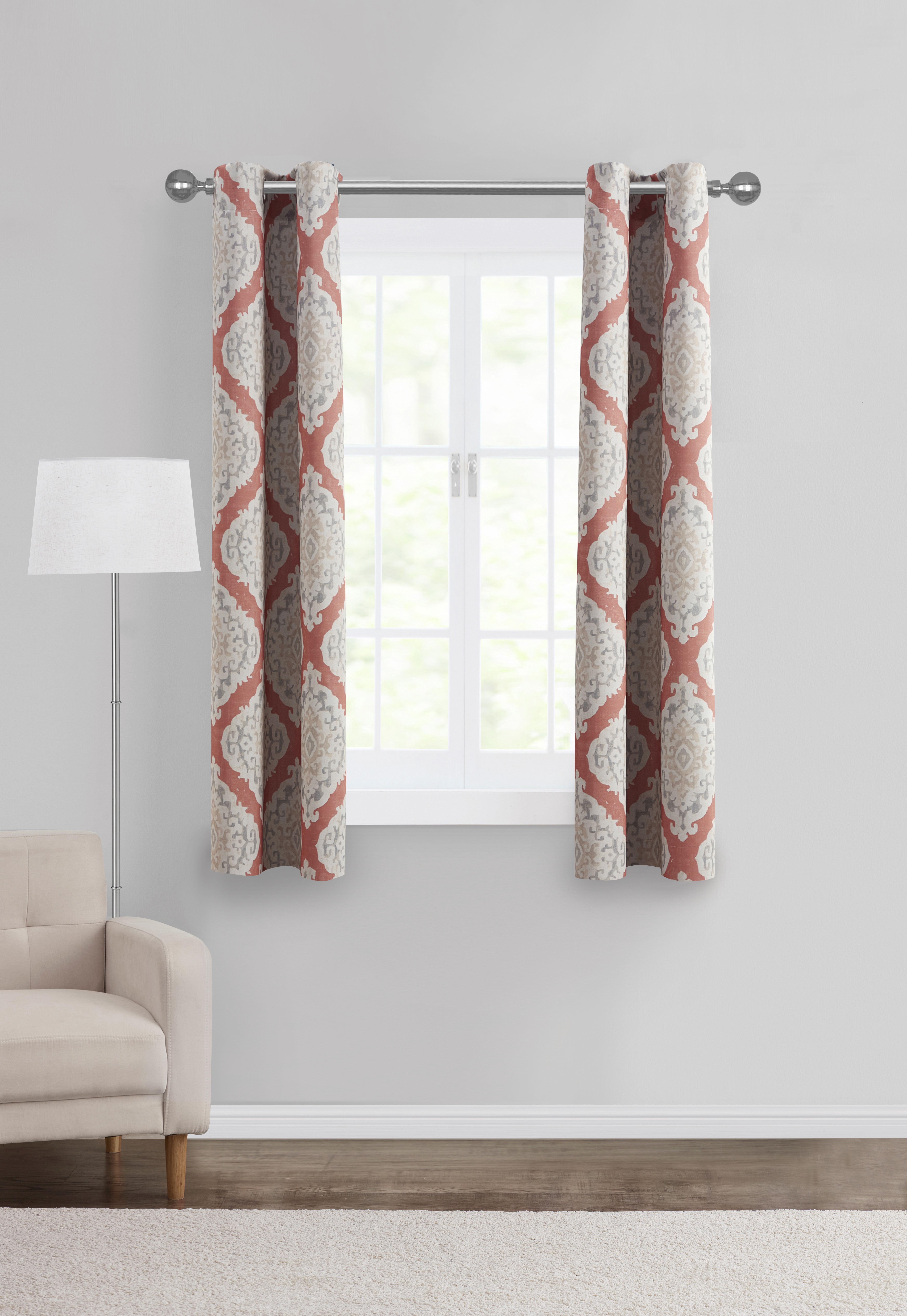 Mainstays Room Darkening Grommet Curtain Panel Pair, Set of 2, Ikat Terracotta, 30"W x 63"L