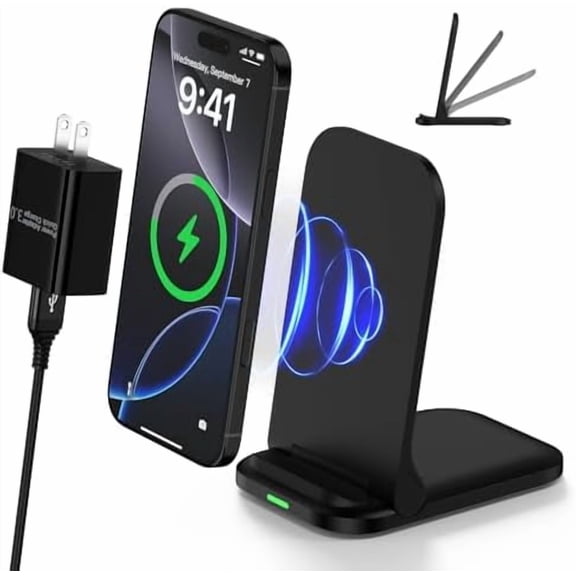 Fast Wireless Charger Stand with Adapter, Wireless Charging Station for Samsung Galaxy S26 S26 Ultra S25 S24 S23 S22, iPhone 17 Pro Max 16 15