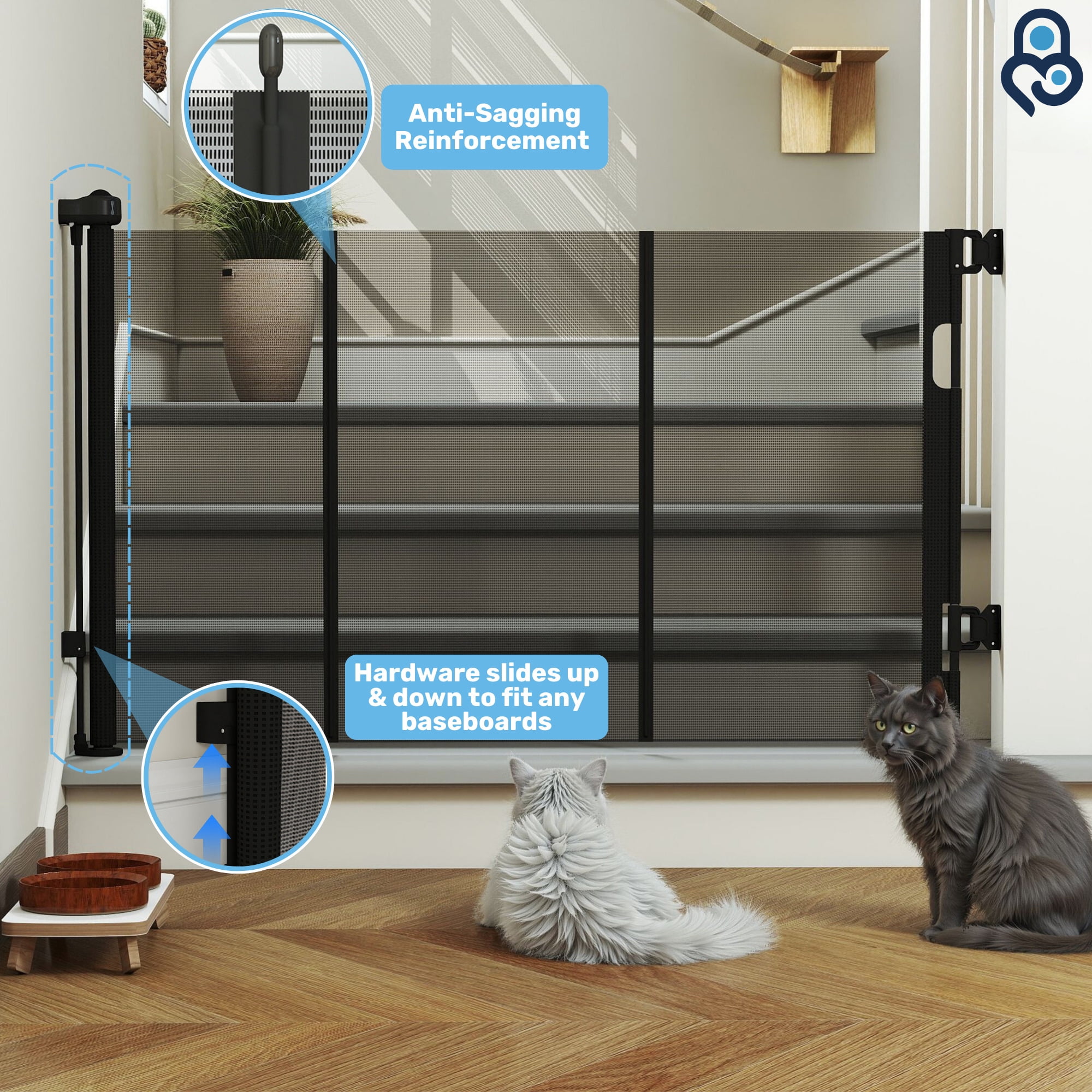Baby Proof Me Retractable Baby Gate, Extra Wide Mesh Child Safety Gate, 34" Tall x 71" Wide, Black