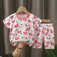 thumbnail image 2 of Ruyang Girls 2 Piece Set Short Sleeve Cherry Graphic Tee and Elastic Waist Shorts Lounge Set Kids Toddler Cute Summer Outfits, 2 of 4