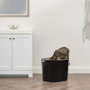 IRIS Round Top Entry Cat Litter Box Litter Particle Catching Cover and Privacy Walls with Scoop, Black/Light Gray
