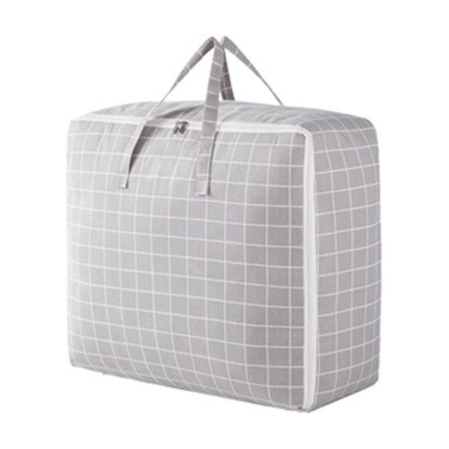 Generic Extra Large Grey Plaid Cotton Linen Storage Bag for Quilts, Blankets, and Clothes, Multi-Size Options